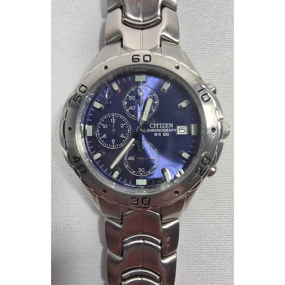 Citizen Men's Quartz Chronograph Blue Dial 0510-S92294 New Battery - Running